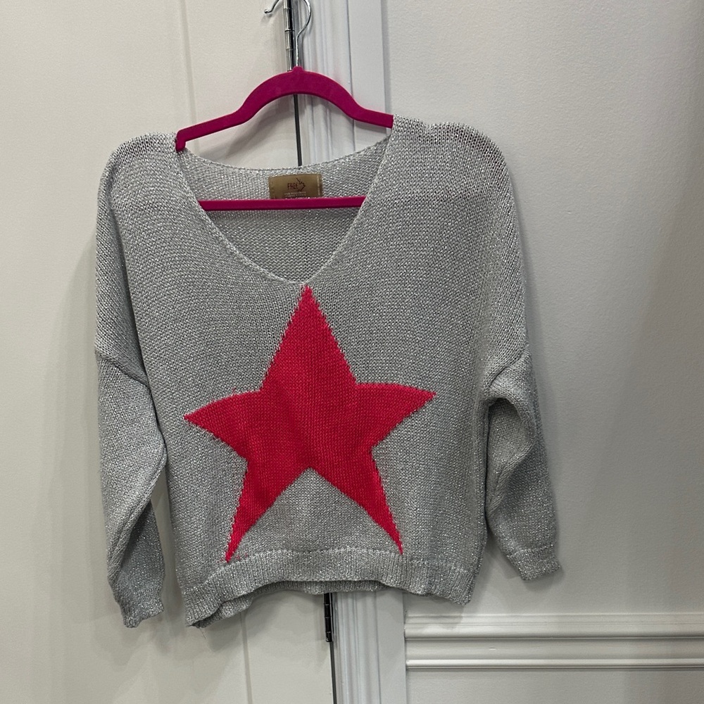 Free for Humanity Silver with Pink Star Sweater